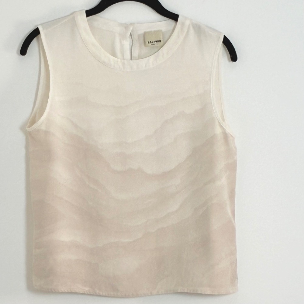 Baldwin 100% Silk Sleeveless Top Marble Watercolor Print Neutral Timeless M
